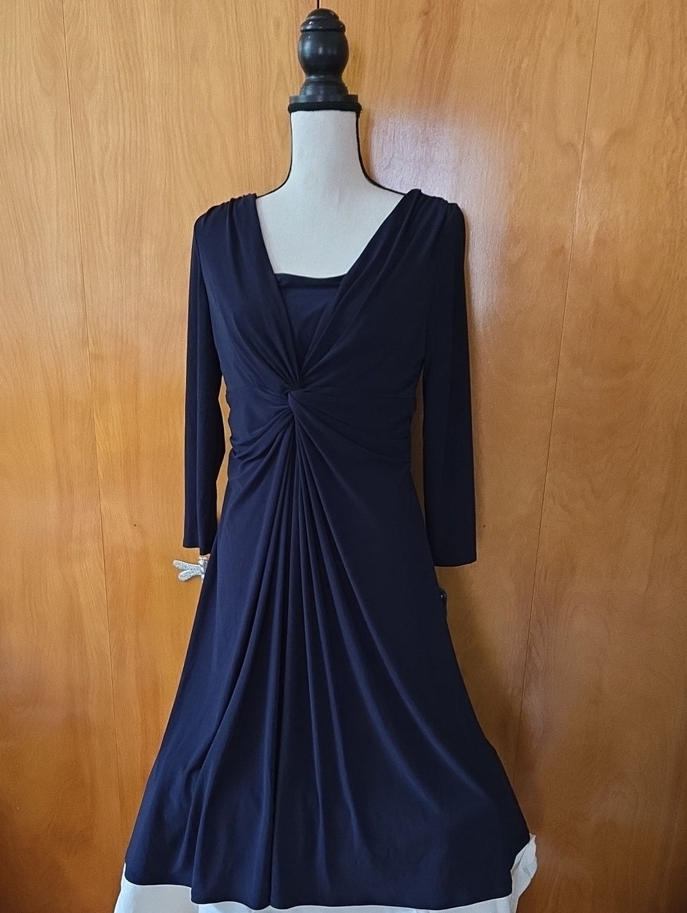 Chaps Navy Long-Sleeve Twist-Front Dress